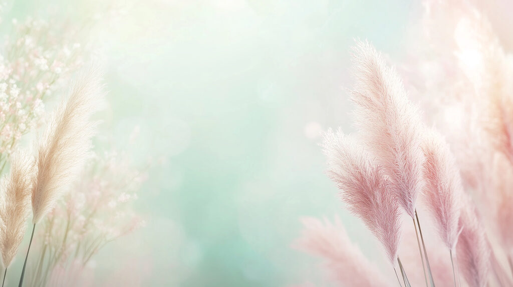 Roze pluimen rond zachtgroen — volledig ontwerp