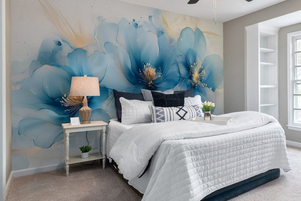 Delicate blauwe bloesems in zachte tinten — interieur 2
