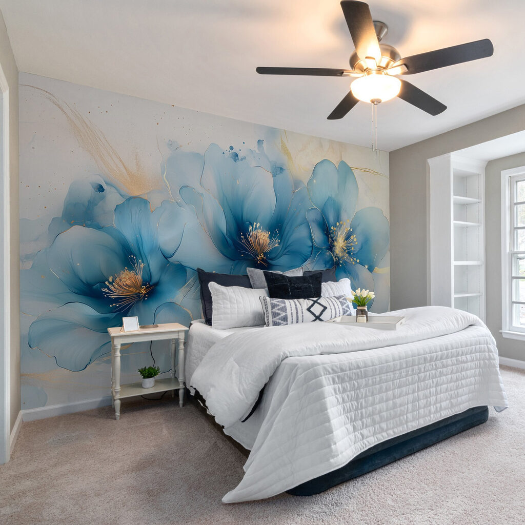 Delicate blauwe bloesems in zachte tinten — interieur 3