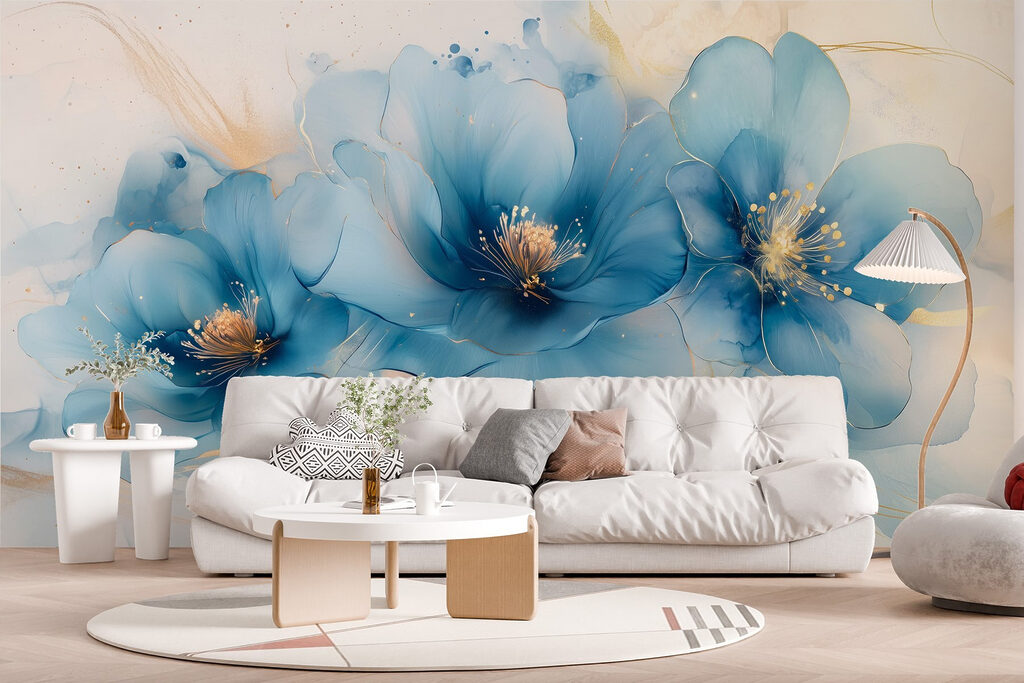 Delicate blauwe bloesems in zachte tinten — interieur 4