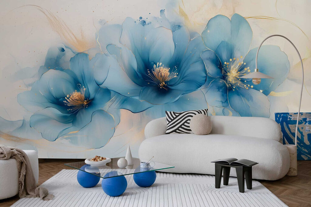 Delicate blauwe bloesems in zachte tinten — interieur 5