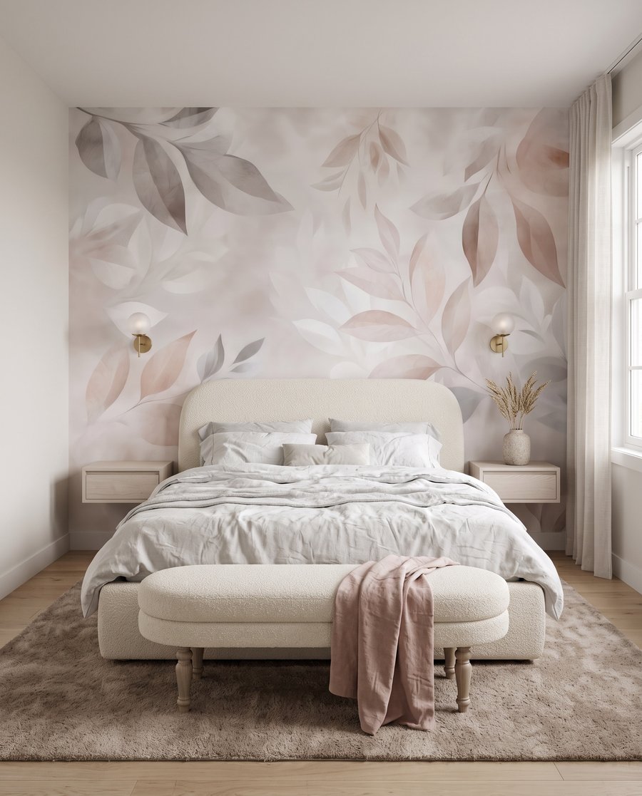 Delicate bladeren in zachte tinten in een interieur