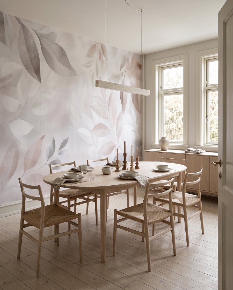 Roze en grijze bladschimmen in een interieur