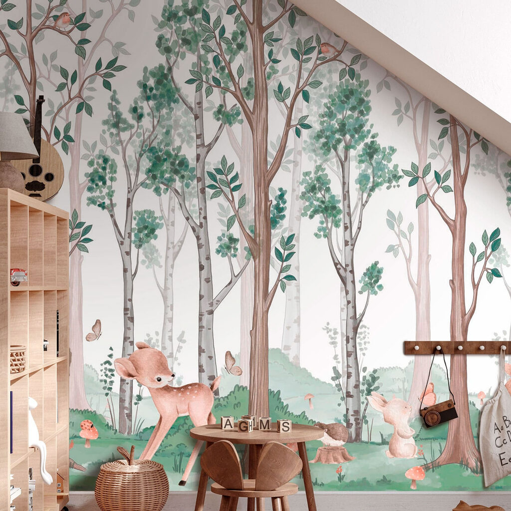 Herten tussen slanke bosstammen — interieur 2