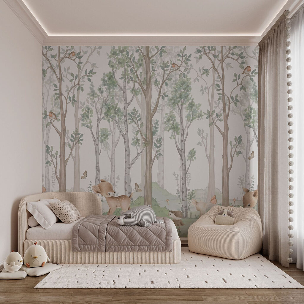 Herten tussen lichte bomen — interieur 2
