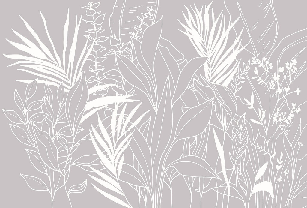 Witte plantenlijnen op grijs — volledig ontwerp