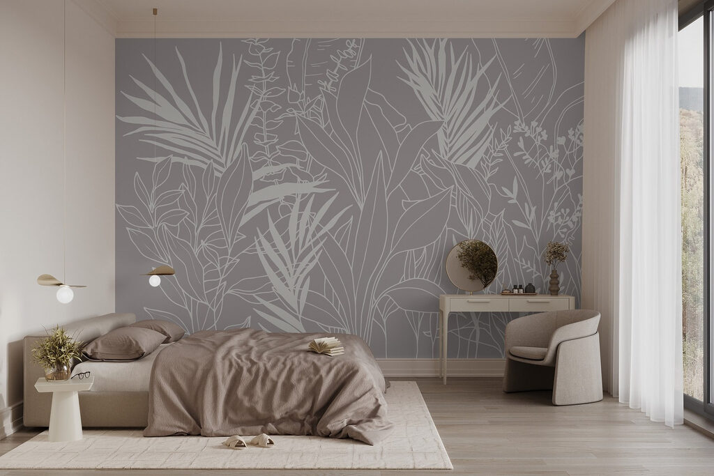 Witte plantenlijnen op grijs — interieur 1