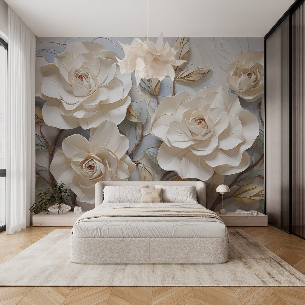 Witte rozen met bladreliëf — interieur 1