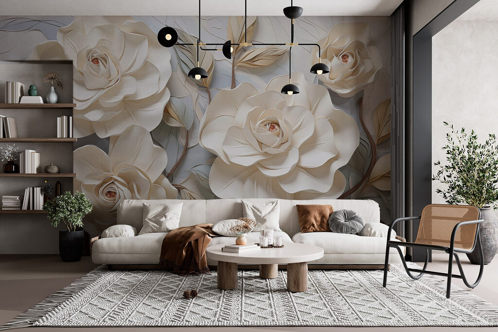 Witte rozen met bladreliëf — interieur 2