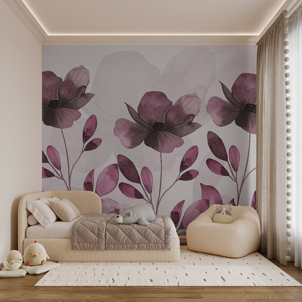 Pruimkleurige bloemen in waterverf — interieur 2