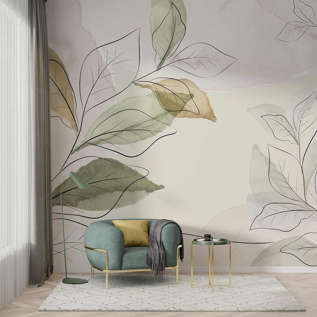 Groene bladeren in potloodlijnen — interieur 2