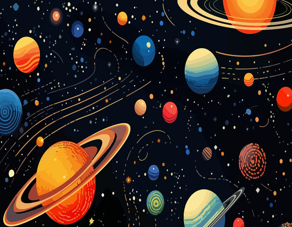 Planeten op gouden banen — volledig ontwerp