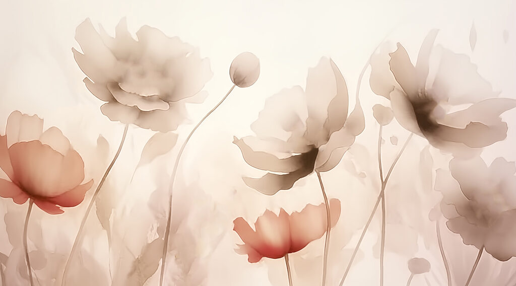 Zachte bloemen met terracotta — volledig ontwerp