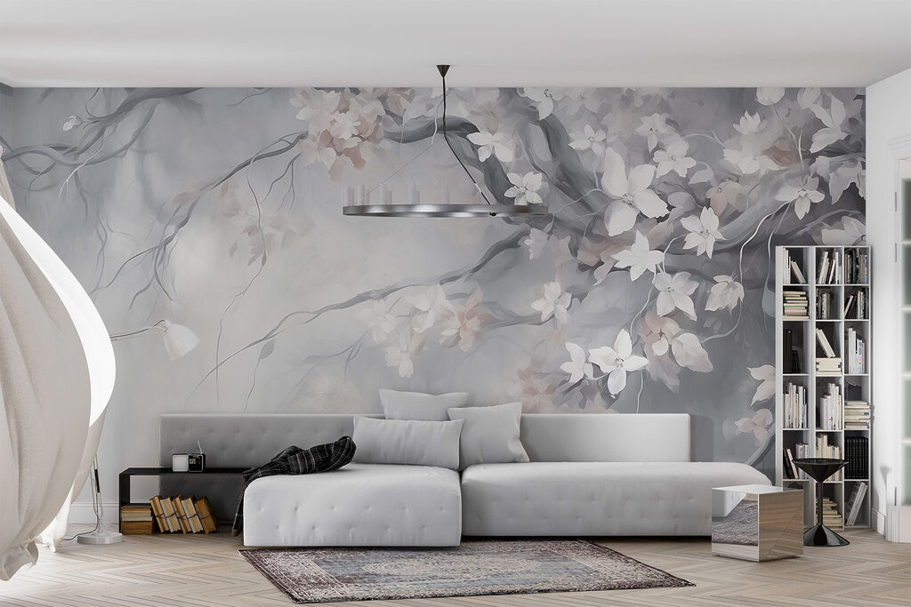 Bloesemtakken in grijze nevel — interieur 1