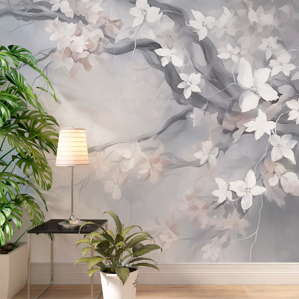 Bloesemtakken in grijze nevel — interieur 2