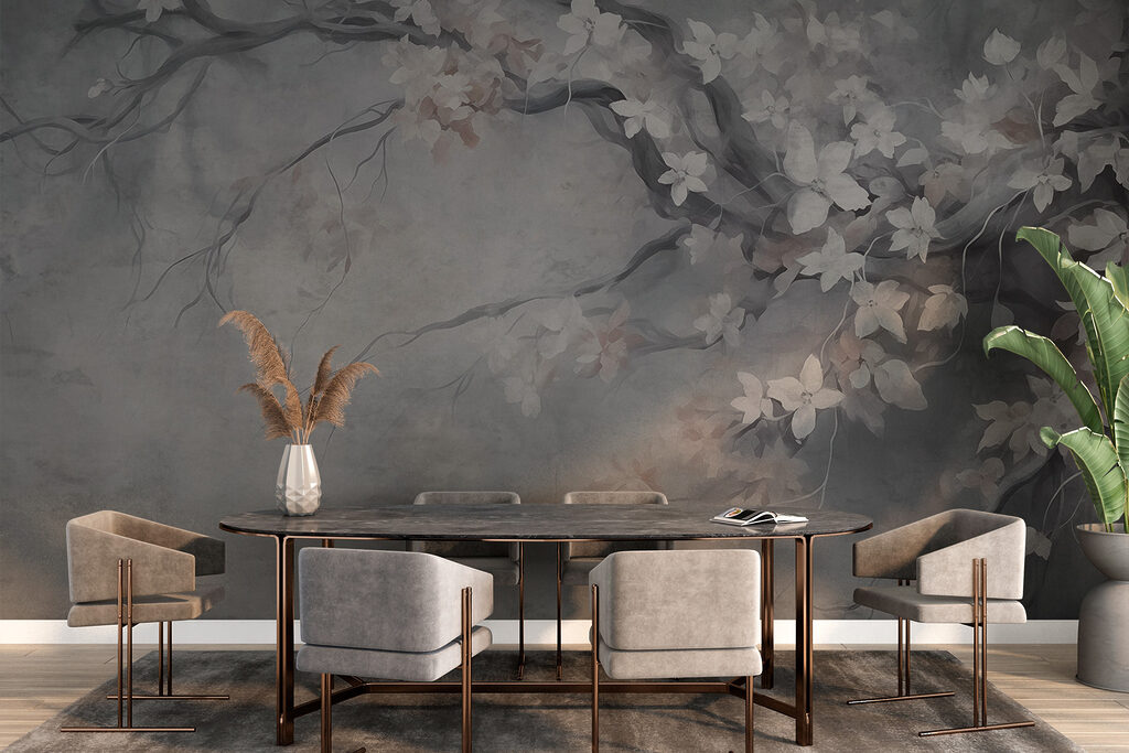 Bloesemtakken in grijze nevel — interieur 3