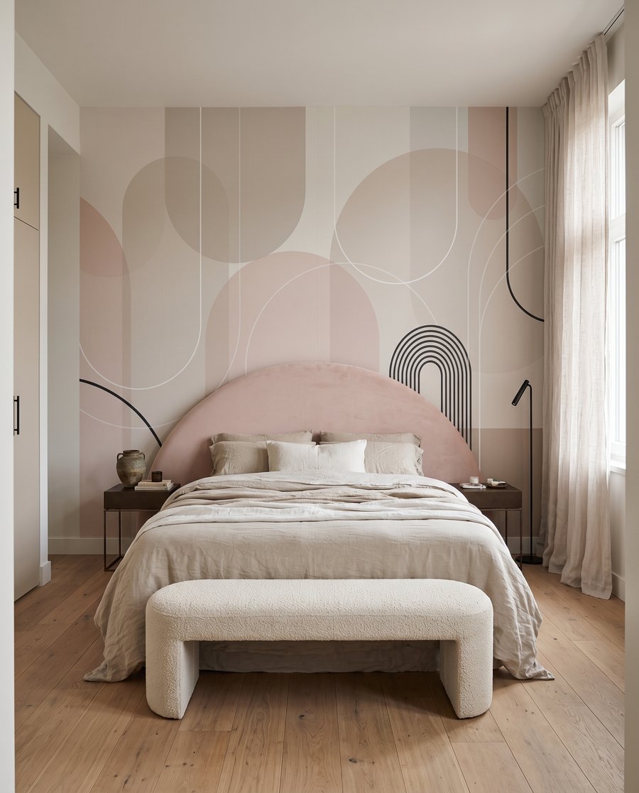 Bogen met pastelcirkels in een interieur