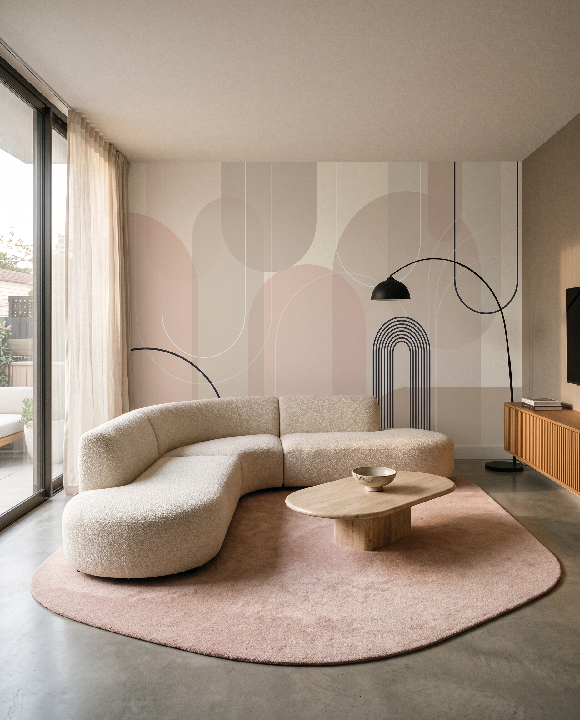 Bogen met pastelcirkels in een interieur