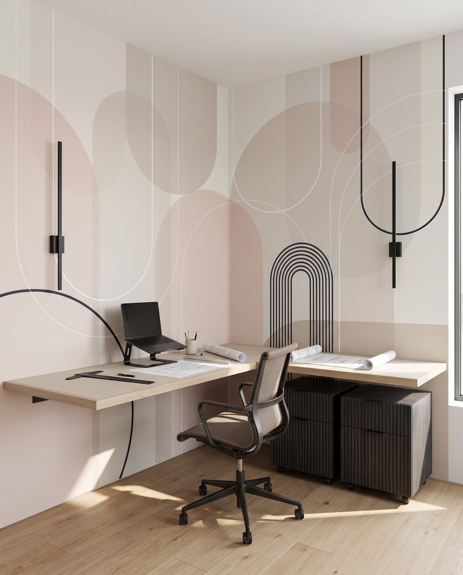 Bogen met pastelcirkels in een interieur