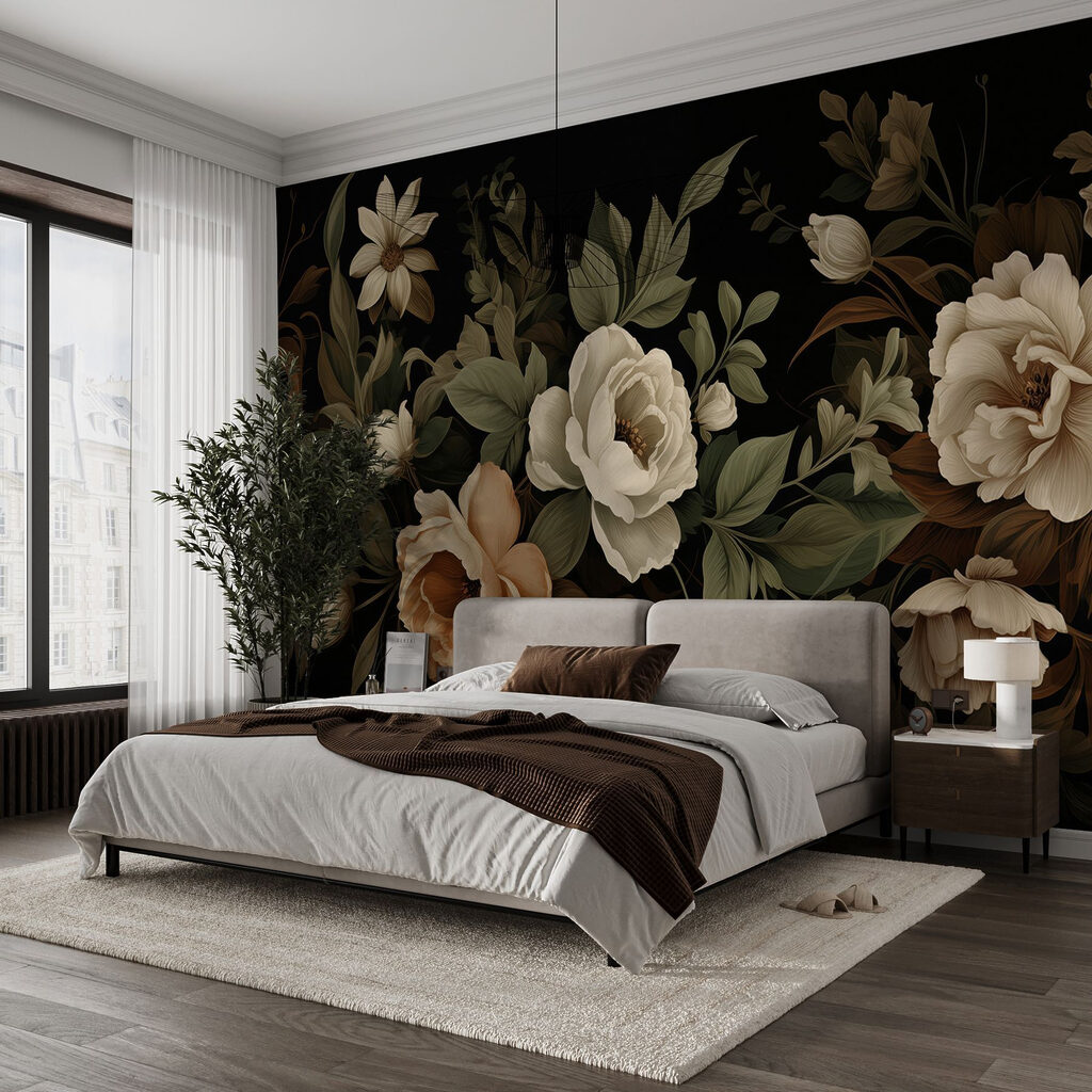 Delicate bloemen op een donkere achtergrond in een interieur