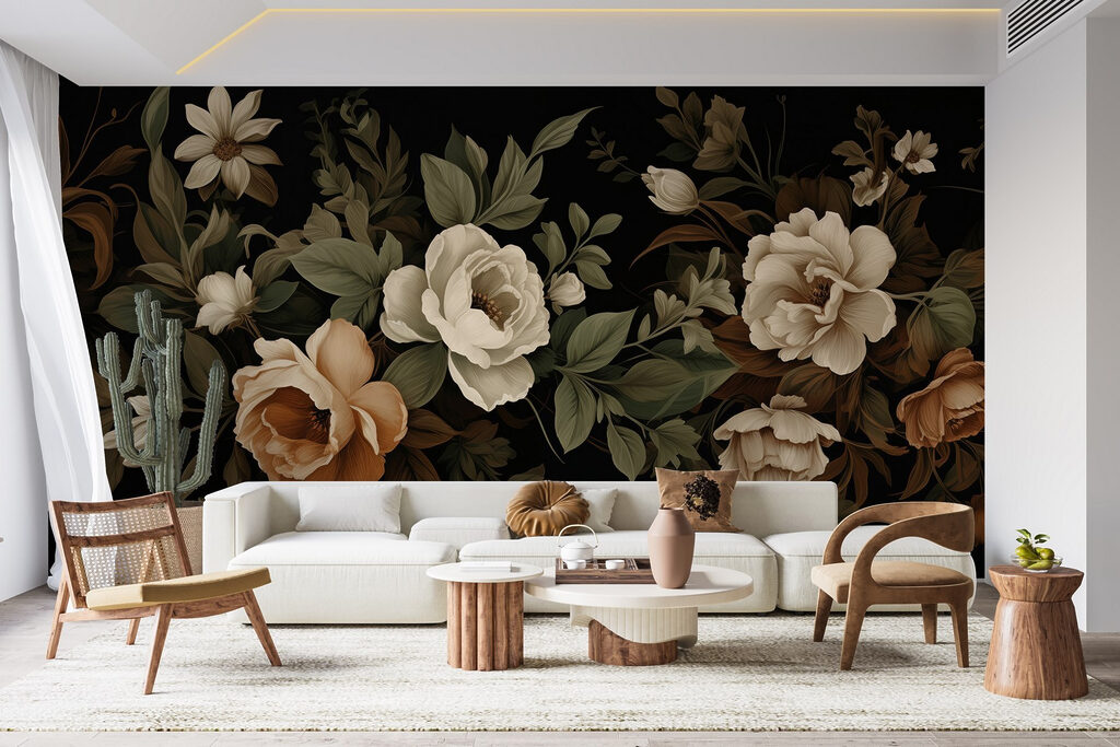 Oude bloemen op zwart — interieur 2