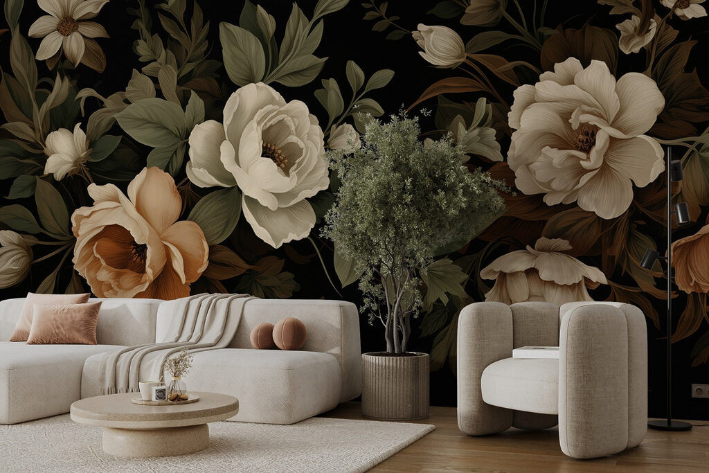 Oude bloemen op zwart — interieur 3
