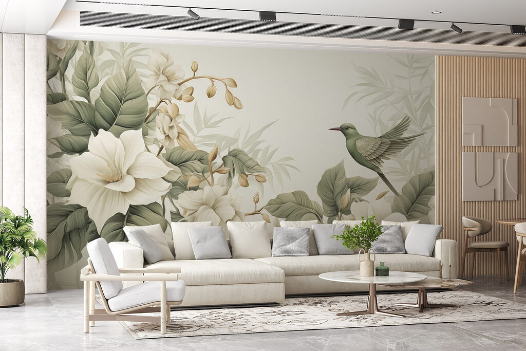 Kolibrie tussen roomwitte bloemen — interieur 3