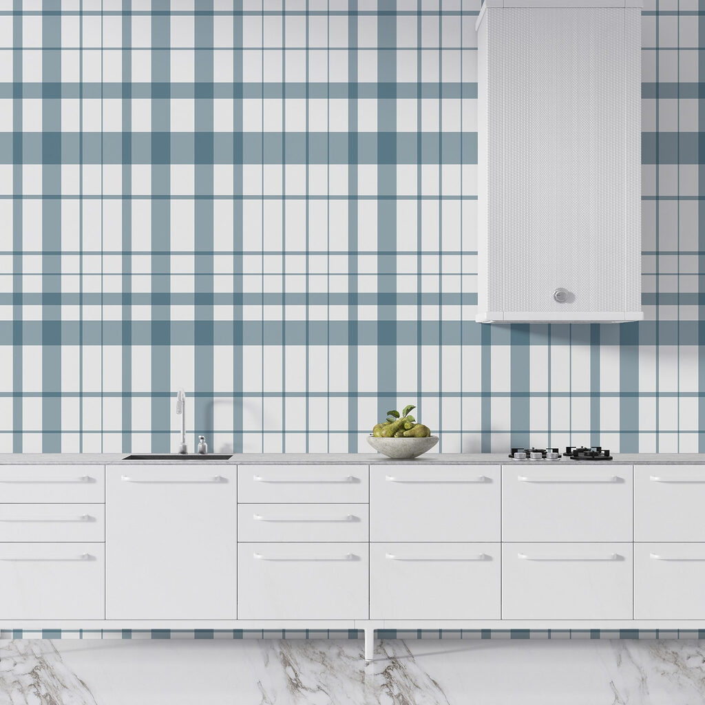 Blauw en wit geruit in een interieur
