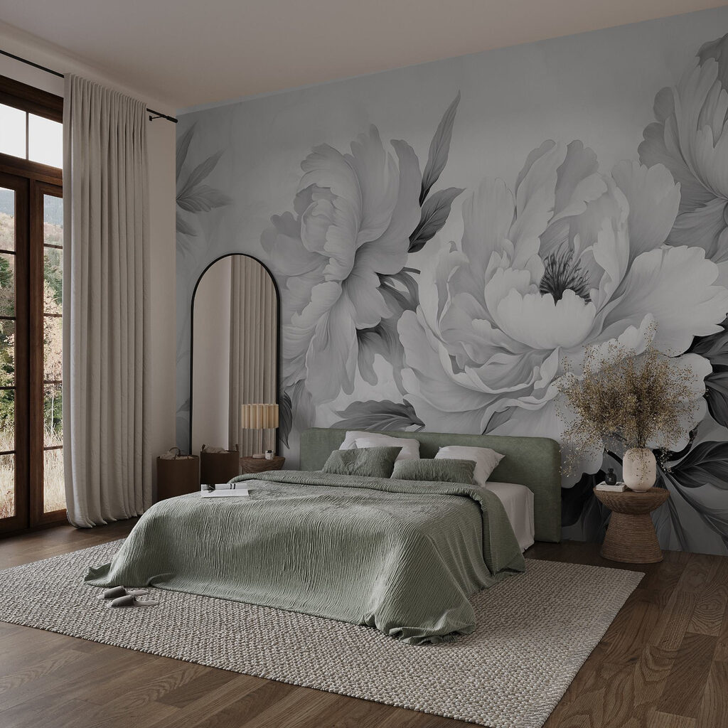 Witte pioenen met loof — interieur 1