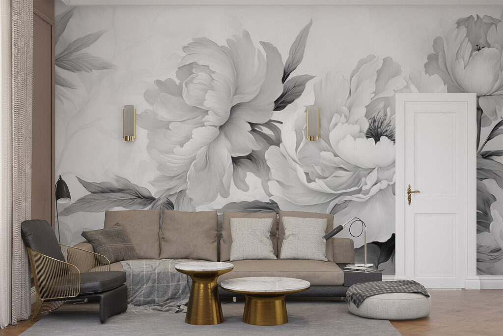 Witte pioenen met loof — interieur 2