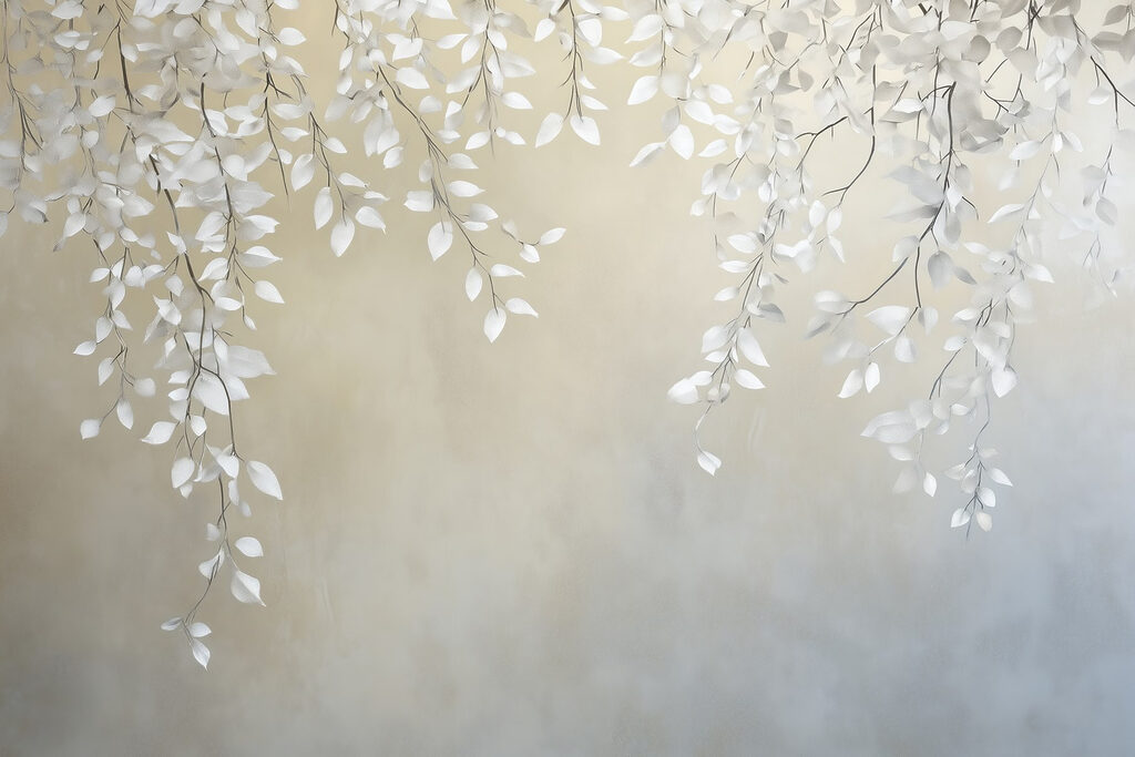 Witte bladeren hangen bovenaan — volledig ontwerp
