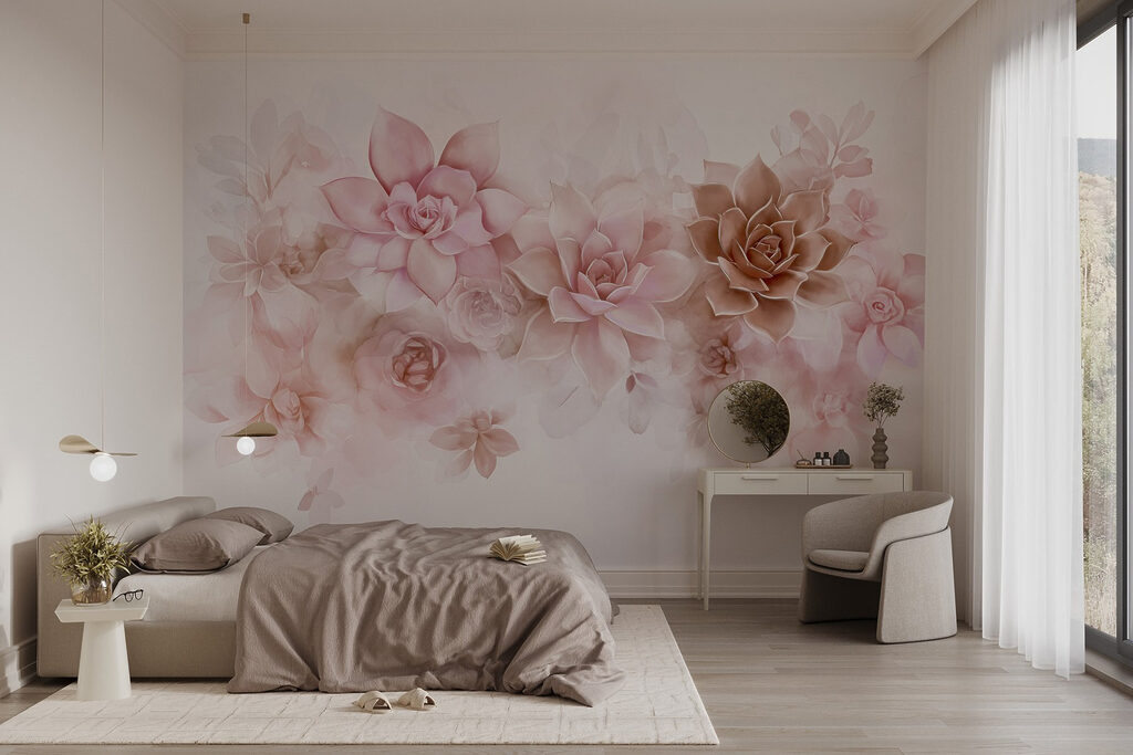Roze bloemen als rozetten — interieur 1