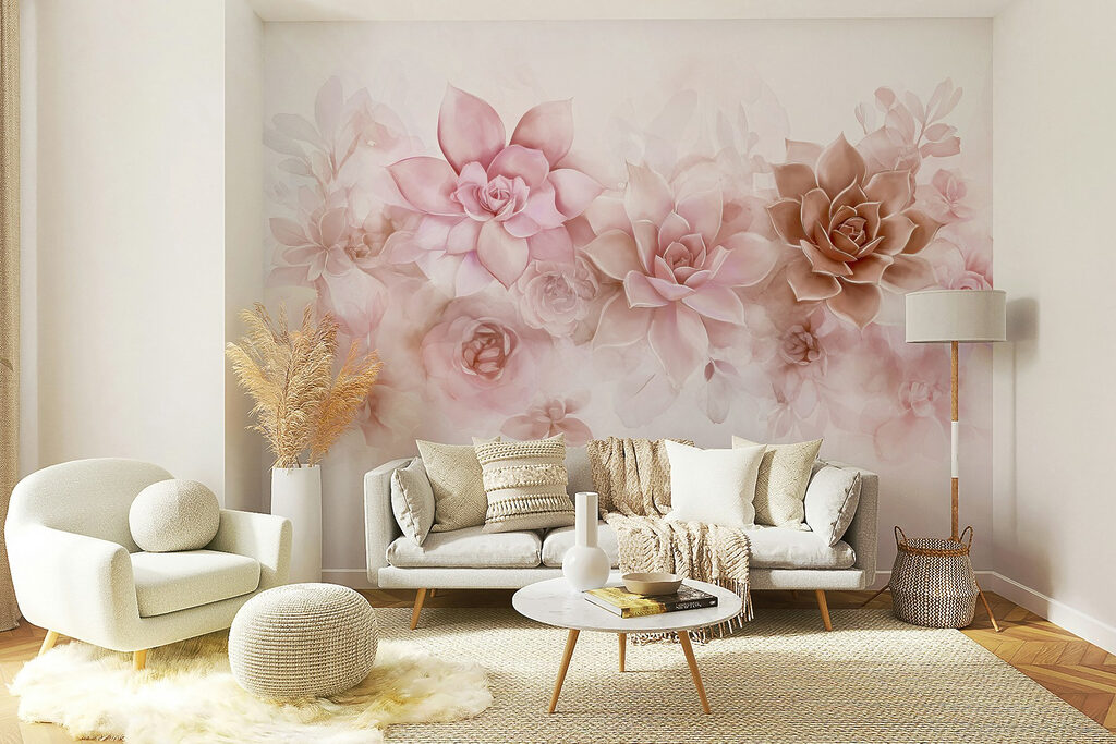 Roze bloemen als rozetten — interieur 3