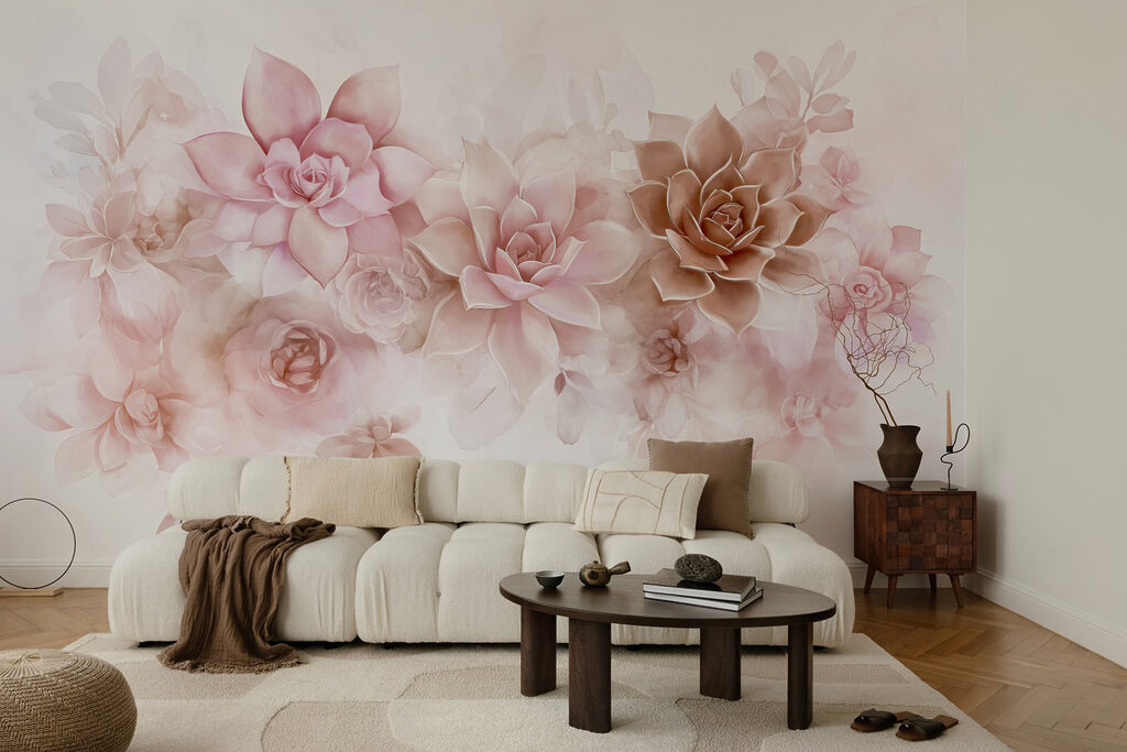 Roze bloemen als rozetten — interieur 4