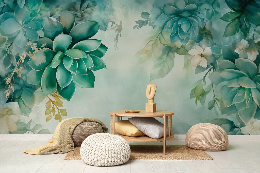 Groene rozetten rondom licht — interieur 3
