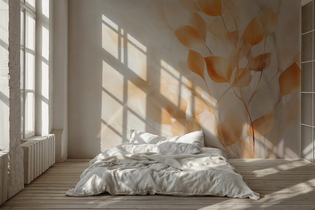 Okerkleurige bladeren in tegenlicht — interieur 1