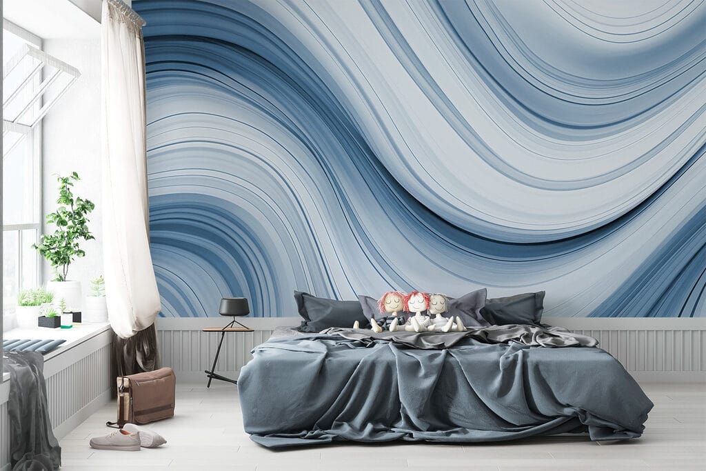 Blauwe lijnen golven samen — interieur 2