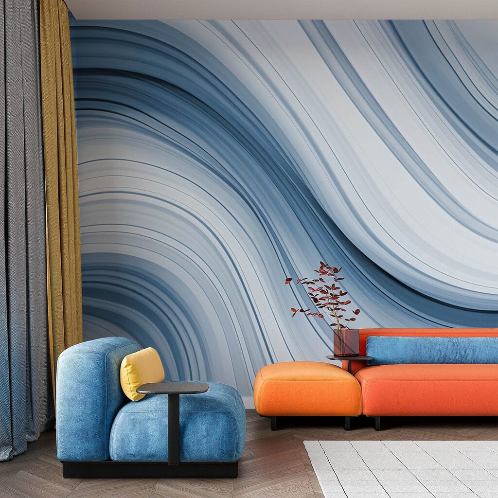 Blauwe lijnen golven samen — interieur 3