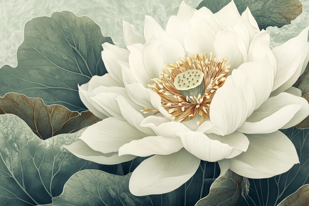 Witte lotus van dichtbij — volledig ontwerp