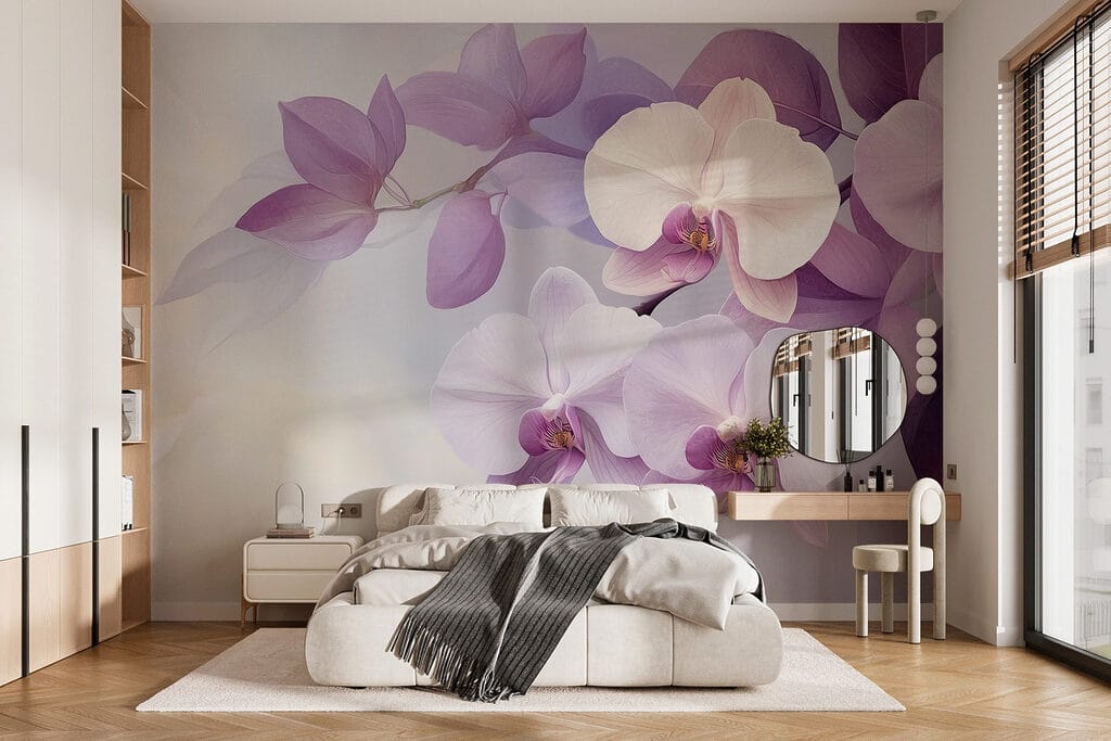 Orchideeën tussen paarse bladeren — interieur 1