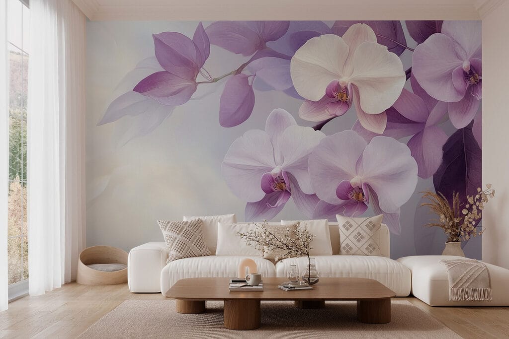Orchideeën tussen paarse bladeren — interieur 4