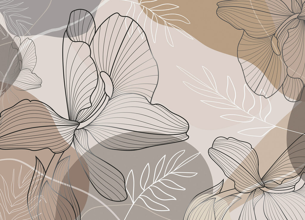 Bloemlijnen op taupe vlakken — volledig ontwerp