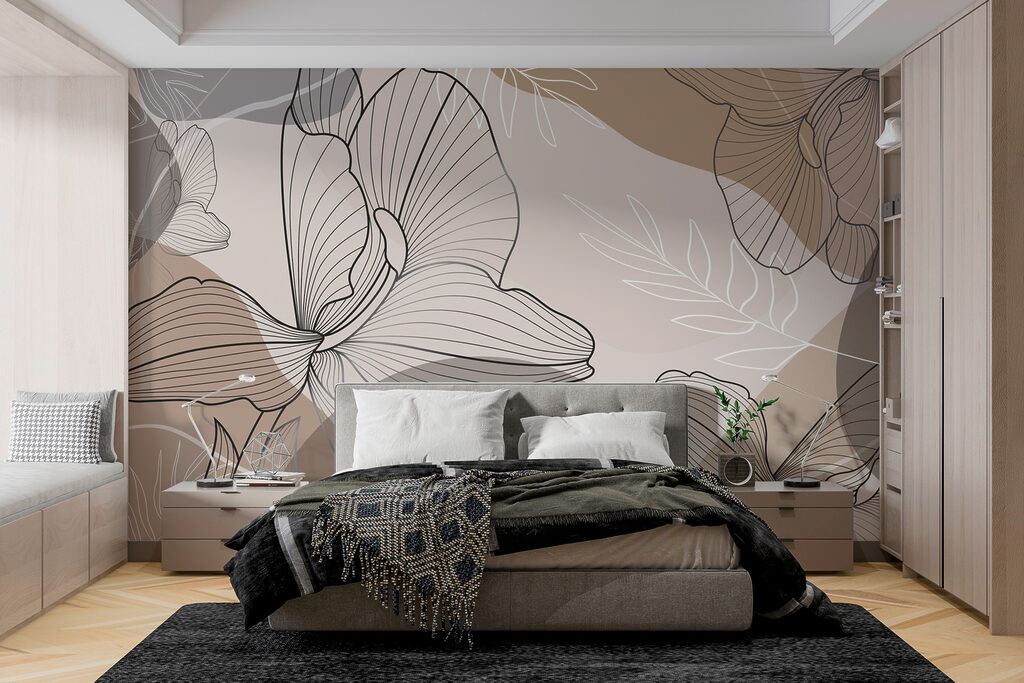 Bloemlijnen op taupe vlakken — interieur 1