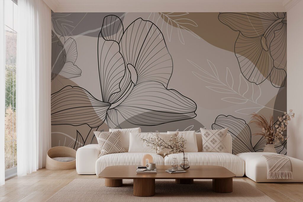 Bloemlijnen op taupe vlakken — interieur 2