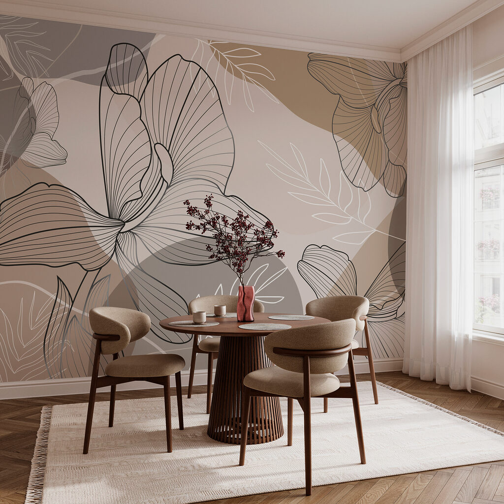 Bloemlijnen op taupe vlakken — interieur 3