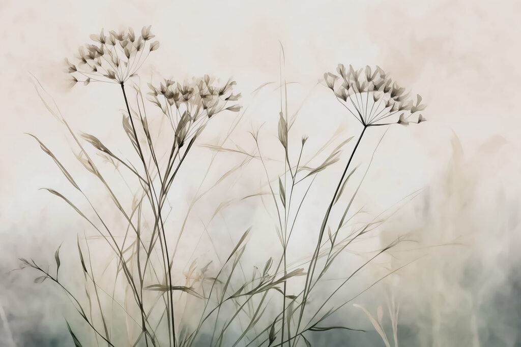 Wilde bloemen boven grashalmen — volledig ontwerp