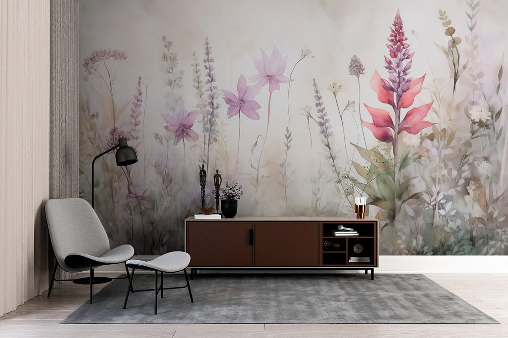 Roze bloemen in weidelicht — interieur 2