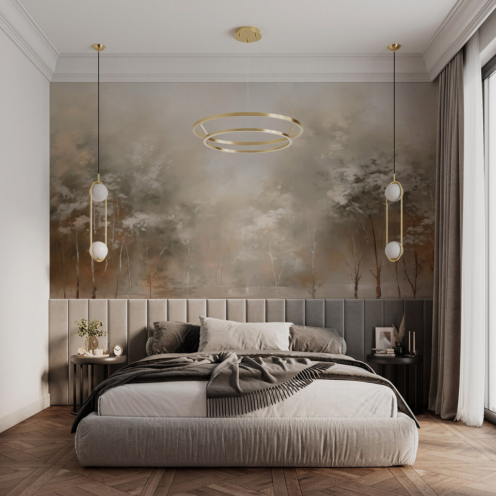 Warm licht tussen boomstammen — interieur 1