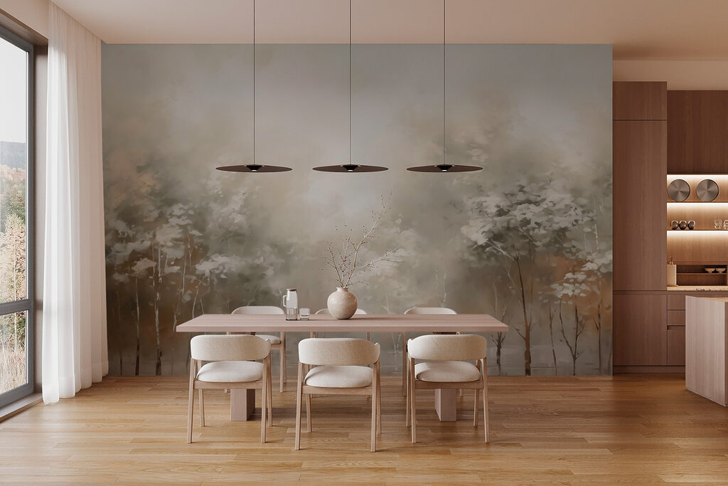 Warm licht tussen boomstammen — interieur 2