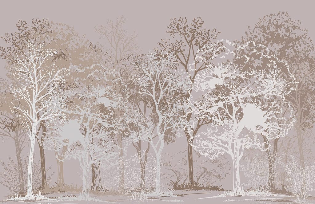 Witte bomen op oudroze — volledig ontwerp